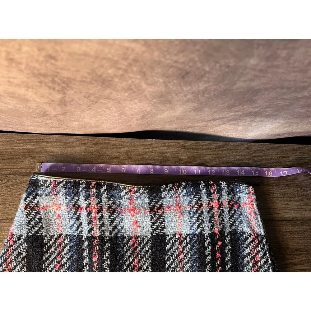 Orsay Tweed Plaid Mini Skirt Blue Pink Black Faux Leather Trim Size EUR 36 US 4 - Picture 8 of 9